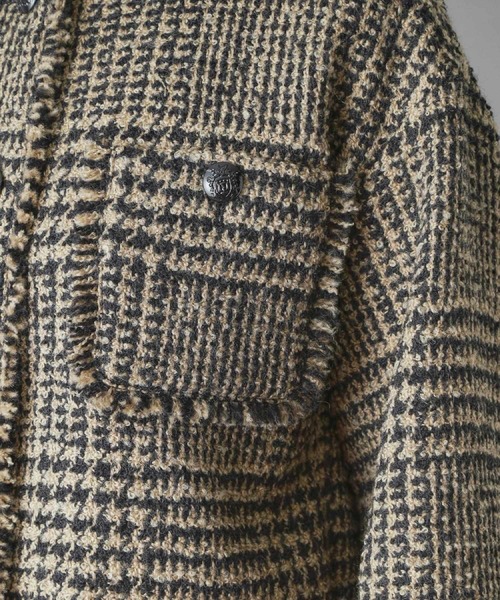 グレンチェックツイードショートコート（ノーカラージャケット