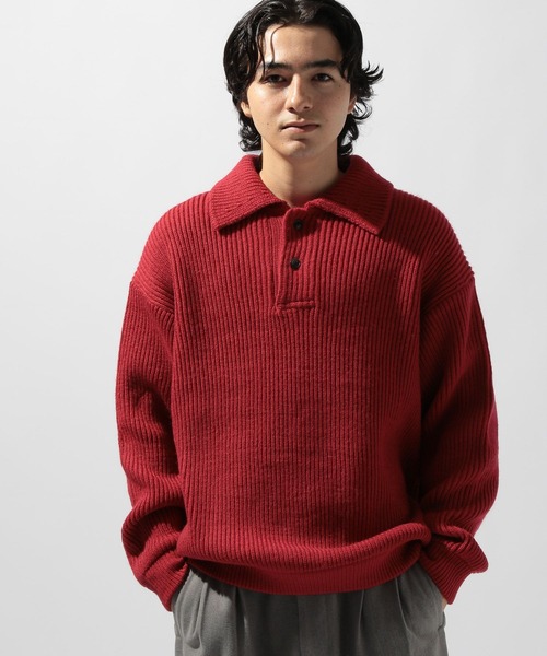 niko and...(ニコアンド)の「両畦ニットポロプルオーバー(ニット/セーター・メンズ・レッド/グレー/ネイビー・MEDIUM/LARGE)」の3枚目の写真