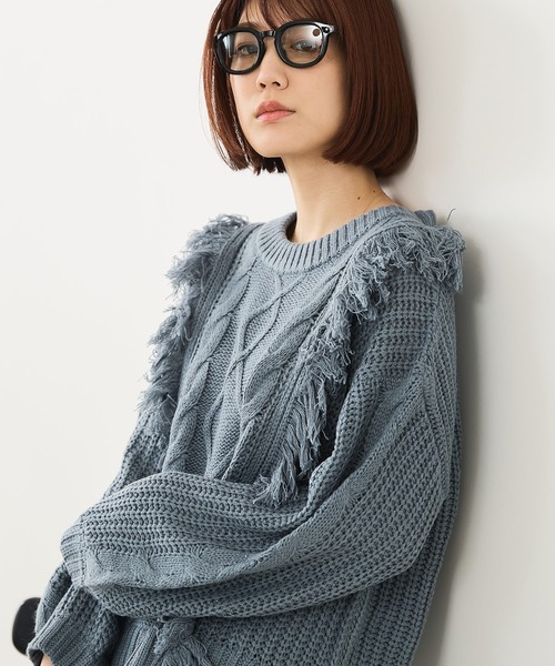 fort point（フォーポイント）の「【C-FORT POINT/フォートポイント】フリンジニットプルオーバー（ニット/セーター・レディース・アイボリー/チャコールグレー/ダークブルー/ダークブラウン・ONE SIZE）」の4枚目の写真