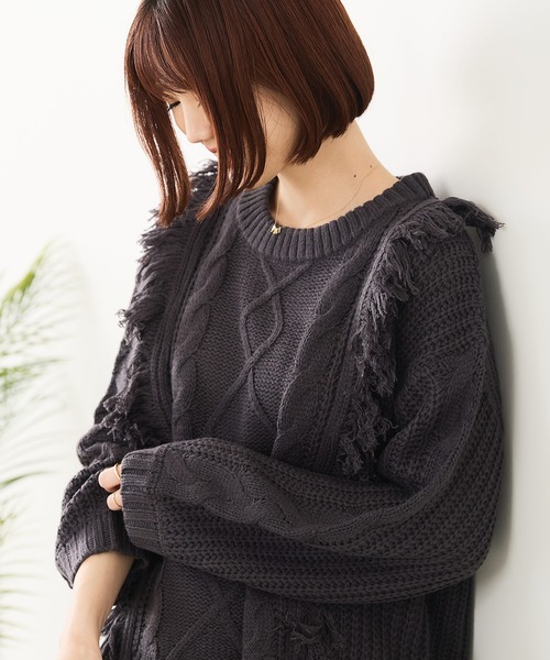 fort point（フォーポイント）の「【C-FORT POINT/フォートポイント】フリンジニットプルオーバー（ニット/セーター・レディース・アイボリー/チャコールグレー/ダークブルー/ダークブラウン・ONE SIZE）」の20枚目の写真