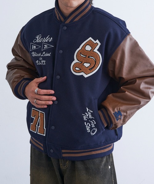 セール】【STARTER】フェイクメルトン袖PU中綿スタジャン ST-ST223