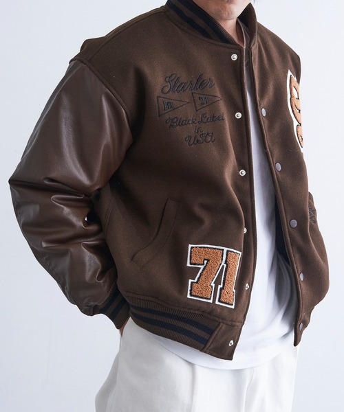 セール】【STARTER】フェイクメルトン袖PU中綿スタジャン ST-ST223