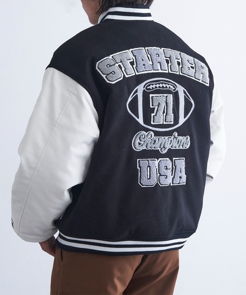 セール】【STARTER】フェイクメルトン袖PU中綿スタジャン ST-ST223