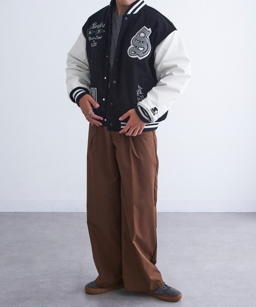 セール】【STARTER】フェイクメルトン袖PU中綿スタジャン ST-ST223