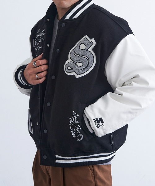 セール】【STARTER】フェイクメルトン袖PU中綿スタジャン ST-ST223