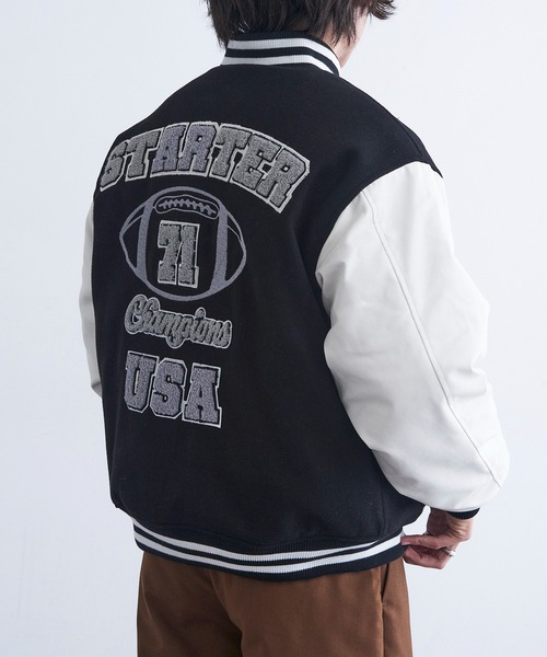 セール】【STARTER】フェイクメルトン袖PU中綿スタジャン ST-ST223