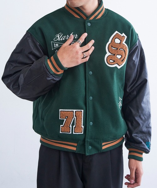 セール】【STARTER】フェイクメルトン袖PU中綿スタジャン ST-ST223
