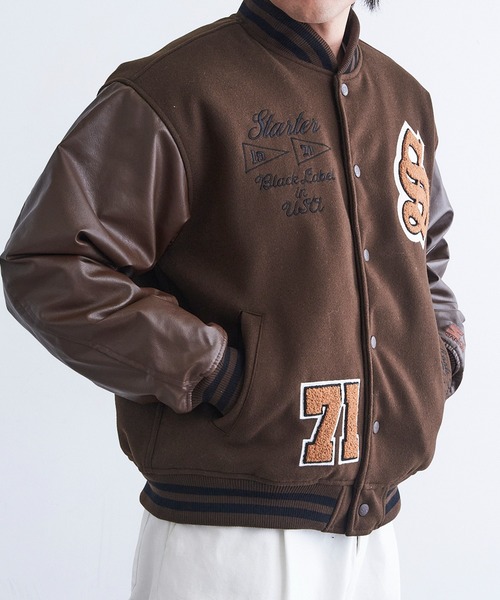 セール】【STARTER】フェイクメルトン袖PU中綿スタジャン ST-ST223