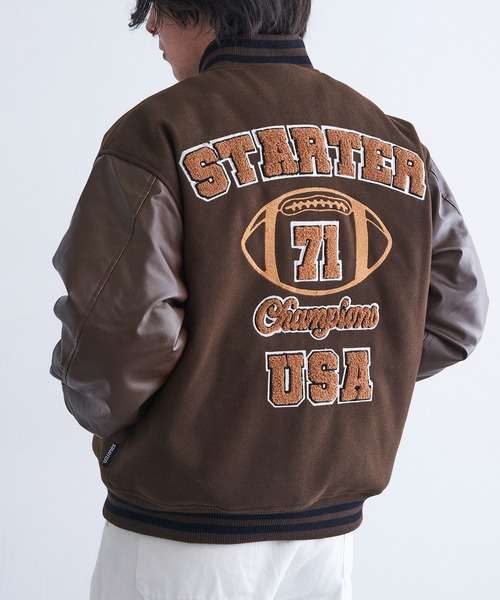 セール】【STARTER】フェイクメルトン袖PU中綿スタジャン ST-ST223