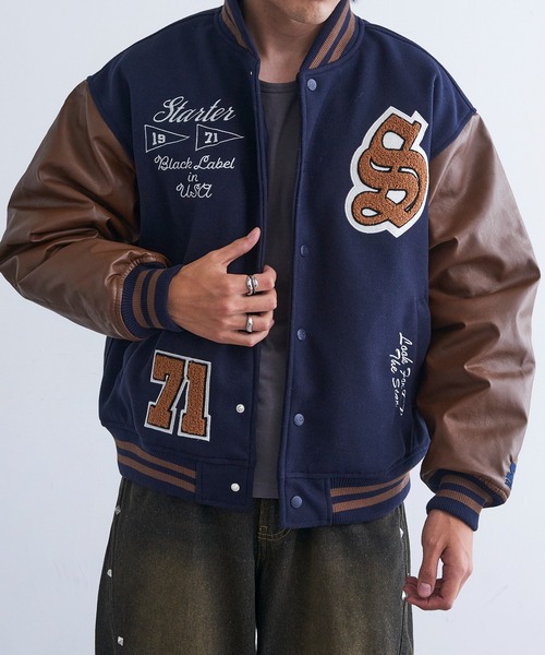 セール】【STARTER】フェイクメルトン袖PU中綿スタジャン ST-ST223
