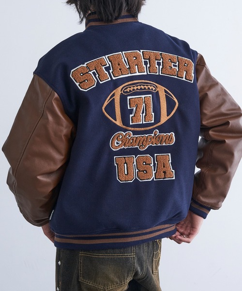 セール】【STARTER】フェイクメルトン袖PU中綿スタジャン ST-ST223