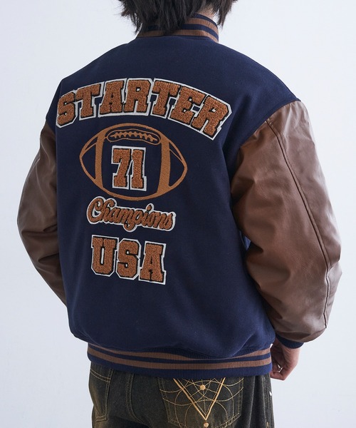 セール】【STARTER】フェイクメルトン袖PU中綿スタジャン ST-ST223