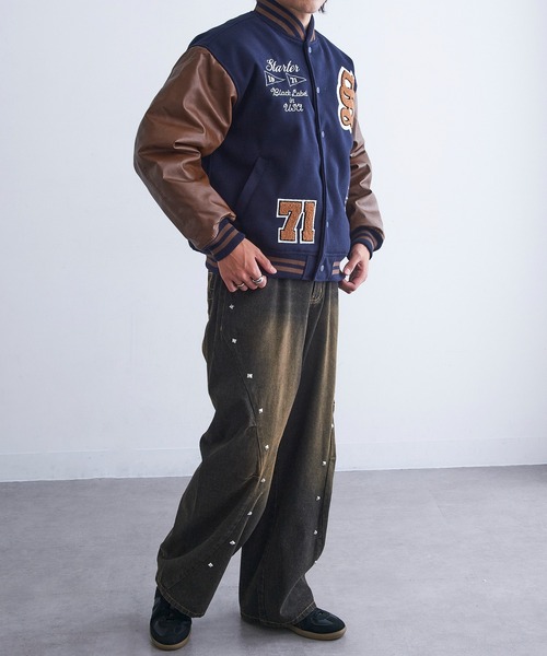 セール】【STARTER】フェイクメルトン袖PU中綿スタジャン ST-ST223