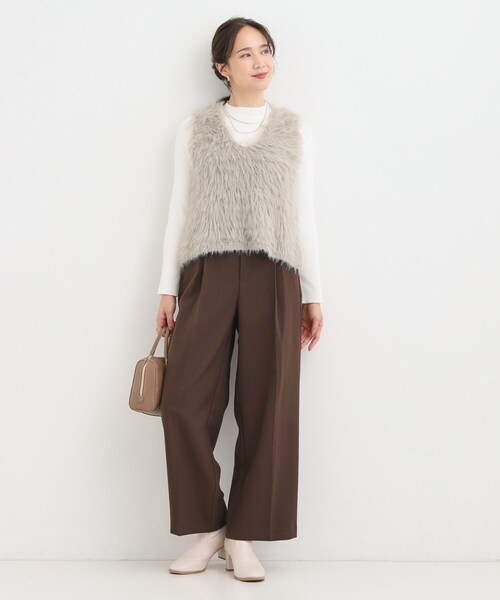 新品タグ付き 27万 24AW アキレスイオンガブリエル レザー ワイドパンツ シャークツイード ワイドパンツ レディス ESPRITMUR(エスプリミュール