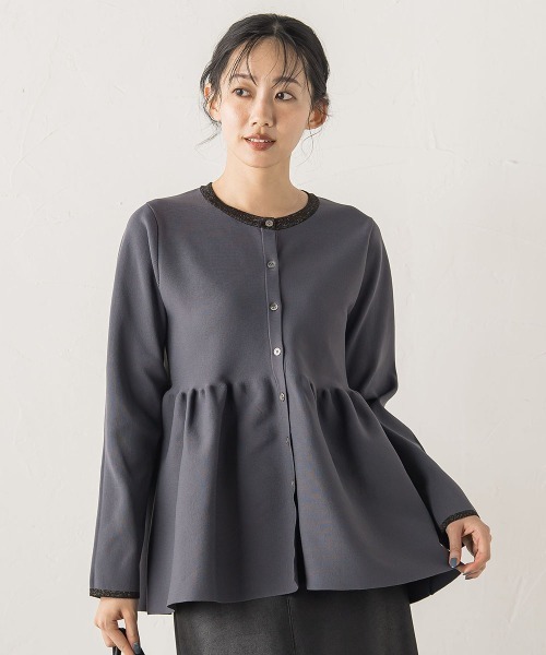 Droite lautreamont(ドロワットロートレアモン)の「ペプラムカーディガンニット≪手洗い可能≫(ニット/セーター・レディース・ライトグレー/ベージュ/ネイビー・M)」の1枚目の写真