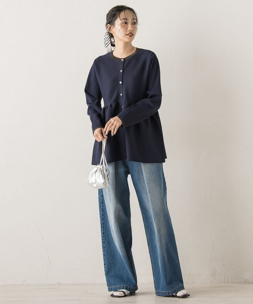 Droite lautreamont(ドロワットロートレアモン)の「ペプラムカーディガンニット≪手洗い可能≫(ニット/セーター・レディース・ライトグレー/ベージュ/ネイビー・M)」の5枚目の写真