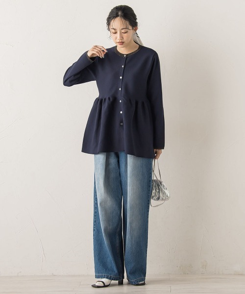 Droite lautreamont(ドロワットロートレアモン)の「ペプラムカーディガンニット≪手洗い可能≫(ニット/セーター・レディース・ライトグレー/ベージュ/ネイビー・M)」の6枚目の写真