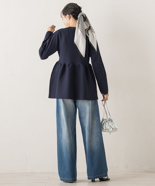 Droite lautreamont(ドロワットロートレアモン)の「ペプラムカーディガンニット≪手洗い可能≫(ニット/セーター・レディース・ライトグレー/ベージュ/ネイビー・M)」の7枚目の写真