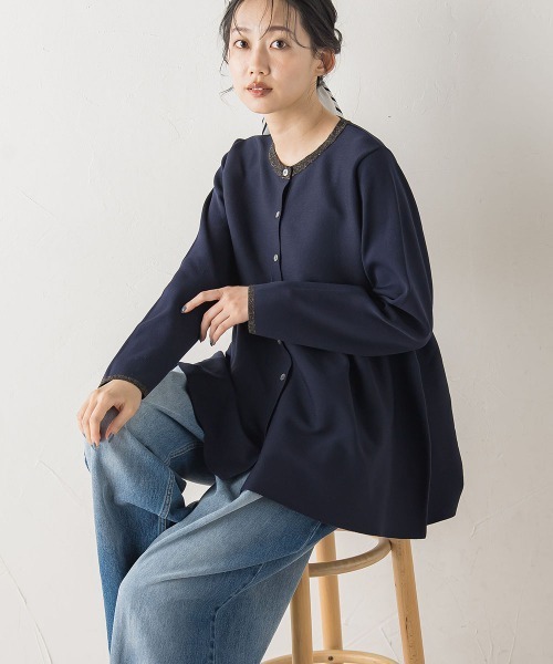 Droite lautreamont(ドロワットロートレアモン)の「ペプラムカーディガンニット≪手洗い可能≫(ニット/セーター・レディース・ライトグレー/ベージュ/ネイビー・M)」の4枚目の写真