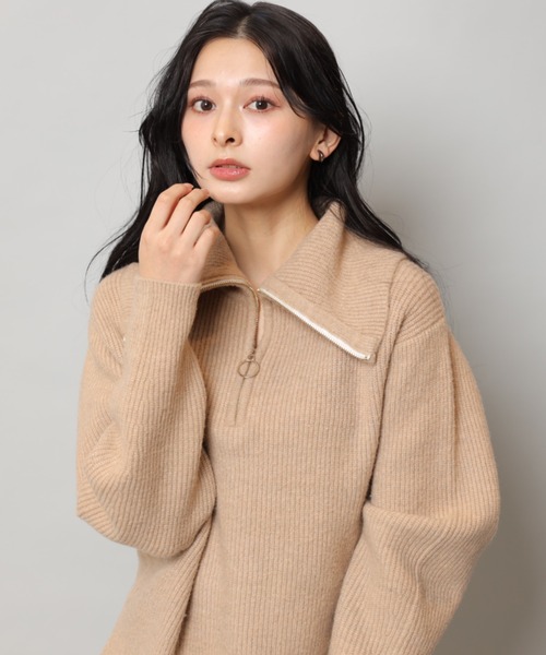 セール】ビッグカラーハーフZIPニット（ニット/セーター