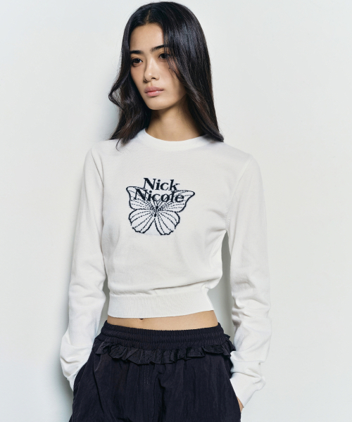 NICK&NICOLE(ニックアンドニコール)の「MINI BUTTERFLY SIGNATURE SLEEVE KNIT_IVORY BLACK(ニット/セーター・レディース・その他・FREE)」の2枚目の写真