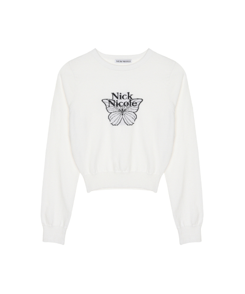 NICK&NICOLE(ニックアンドニコール)の「MINI BUTTERFLY SIGNATURE SLEEVE KNIT_IVORY BLACK(ニット/セーター・レディース・その他・FREE)」の4枚目の写真