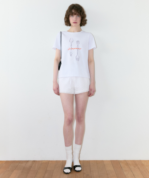 SINOON(シヌーン)の「Spoon & Fork T-Shirt (White)(Tシャツ/カットソー・レディース・ホワイト・FREE)」の2枚目の写真