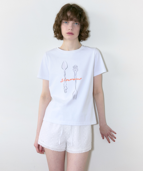 SINOON(シヌーン)の「Spoon & Fork T-Shirt (White)(Tシャツ/カットソー・レディース・ホワイト・FREE)」の3枚目の写真