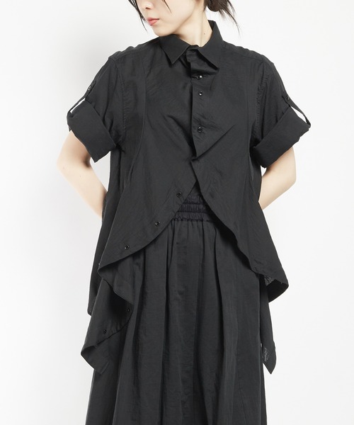 gomme（ゴム）の「ガーゼフリルブラウス（シャツ/ブラウス・レディース・ブラック/ホワイト・MEDIUM）」の2枚目の写真