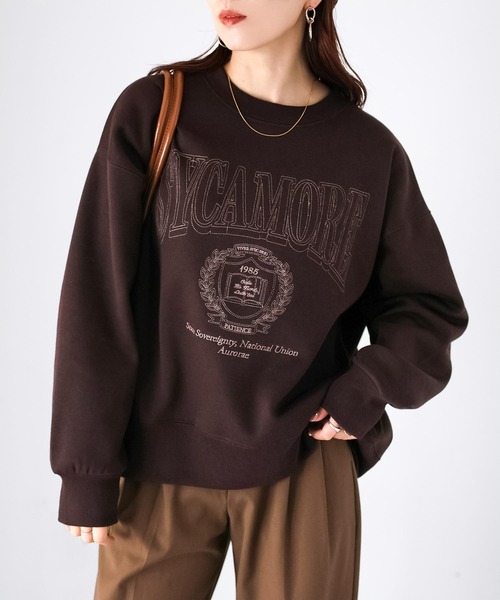 Riberry(リベリー)の「カレッジロゴ刺繍裏起毛スウェット(スウェット・レディース・ダークブラウン/チャコールグレー/オートミール・FREE)」の18枚目の写真