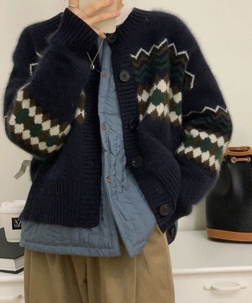Ritzy(リッツィー)の「ノルディック柄 ニットカーディガン(カーディガン/ボレロ・レディース・ベージュ/ネイビー/ブラウン・FREE)」の3枚目の写真
