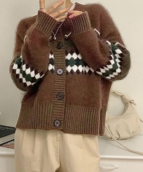 Ritzy(リッツィー)の「ノルディック柄 ニットカーディガン(カーディガン/ボレロ・レディース・ベージュ/ネイビー/ブラウン・FREE)」の1枚目の写真