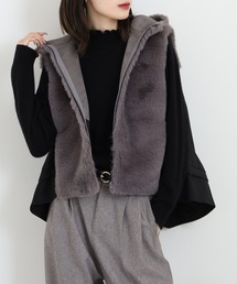 EGLANTINE フード付きファー切り替え中綿ベスト