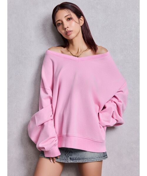 GYDA（ジェイダ）の「VネックSMIRK BUNNYスウェットトップス（スウェット・レディース・ブラック/オフホワイト/ピンク/ネイビー・FREE）」の19枚目の写真