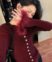 フェザーカフ リブ ニット カーディガン