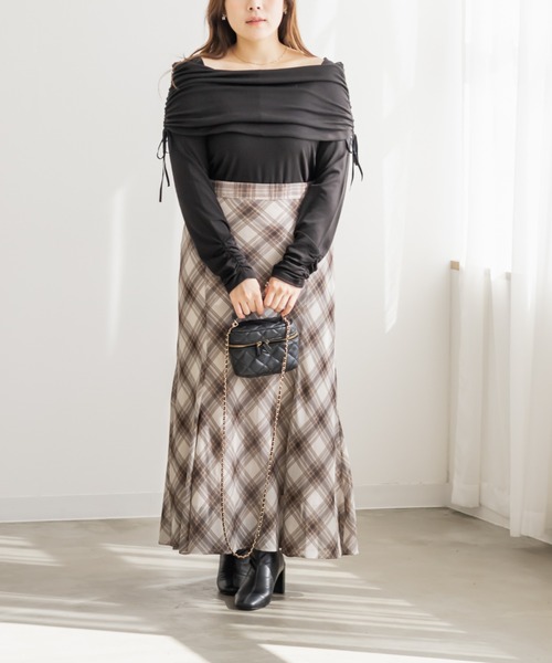 CLETTE（クレット）の「CLETTEオリジナルチェック柄シフォンスカート（スカート・レディース・ベージュ/ネイビー・LL/3L/4L）」の6枚目の写真