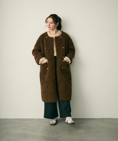 Lunea（ルネア）の「ダブルボタンロングボアコート（その他アウター・レディース・ベージュ/ブラック/ブラウン・FREE）」の5枚目の写真