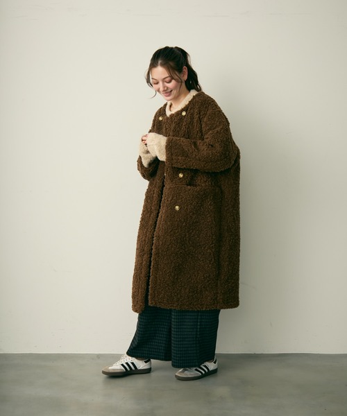 Lunea（ルネア）の「ダブルボタンロングボアコート（その他アウター・レディース・ベージュ/ブラック/ブラウン・FREE）」の7枚目の写真