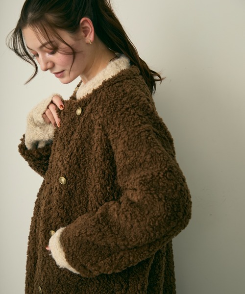 Lunea（ルネア）の「ダブルボタンロングボアコート（その他アウター・レディース・ベージュ/ブラック/ブラウン・FREE）」の12枚目の写真