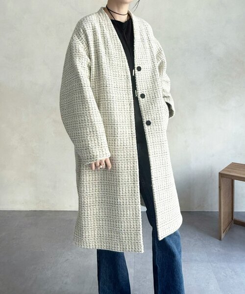 marie claire ✿ チェックツイード ロングコート 女優襟コート未使用 BEARDSLEY（ビアズリー）の「チェックツイードロングコート（その他