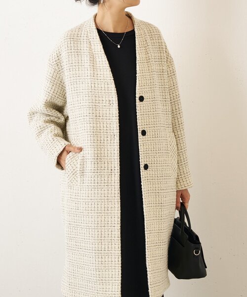 BEARDSLEY（ビアズリー）の「チェックツイードロングコート（その他アウター・レディース・ブラック/アイボリー・FREE）」の12枚目の写真