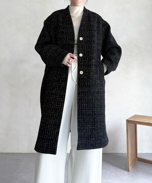 marie claire ✿ チェックツイード ロングコート 女優襟コート未使用 BEARDSLEY（ビアズリー）の「チェックツイードロングコート（その他