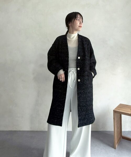 BEARDSLEY（ビアズリー）の「チェックツイードロングコート（その他アウター・レディース・ブラック/アイボリー・FREE）」の18枚目の写真