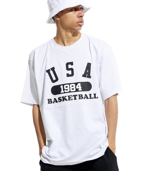 CREAM SODA LAB(クリームソーダラボ)の「ユエスエイバスケットボール 半袖Tシャツ ライトグレー ブラック(Tシャツ/カットソー・メンズ・その他・LARGE/MEDIUM/X-LARGE/XX-LARGE)」の1枚目の写真