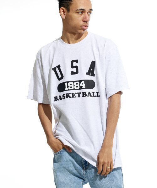 CREAM SODA LAB(クリームソーダラボ)の「ユエスエイバスケットボール 半袖Tシャツ ライトグレー ブラック(Tシャツ/カットソー・メンズ・その他・LARGE/MEDIUM/X-LARGE/XX-LARGE)」の3枚目の写真