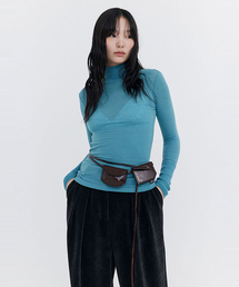 Knit Rib Half Turtleneck T-shirt_Blue