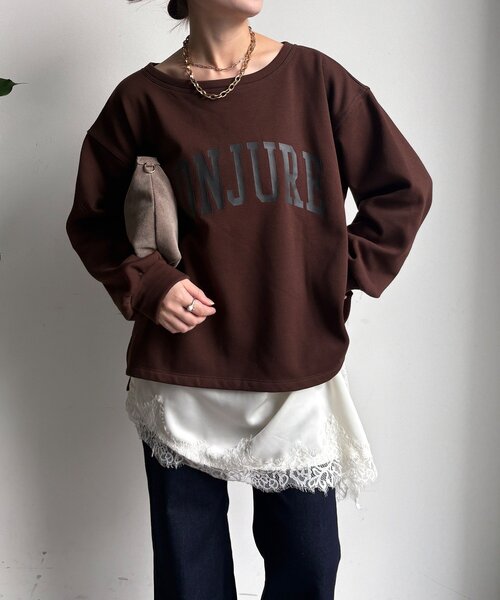 DouDou(ドゥドゥ)の「前後ロゴプリント裏起毛プルオーバー(Tシャツ/カットソー・レディース・グレイッシュベージュ/ブラウン/チャコールグレー・FREE)」の20枚目の写真