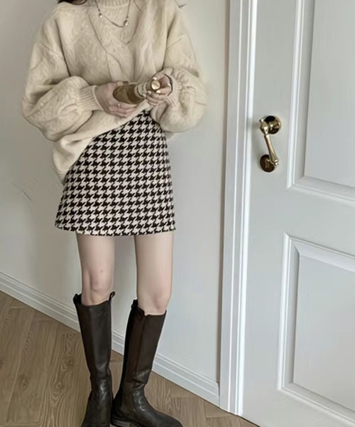 gossip!ロサンゼルス(ゴシップロサンゼルス)の「千鳥チェック 台形ミニスカート(スカート・レディース・ブラウン/ブラック・M/S)」の3枚目の写真