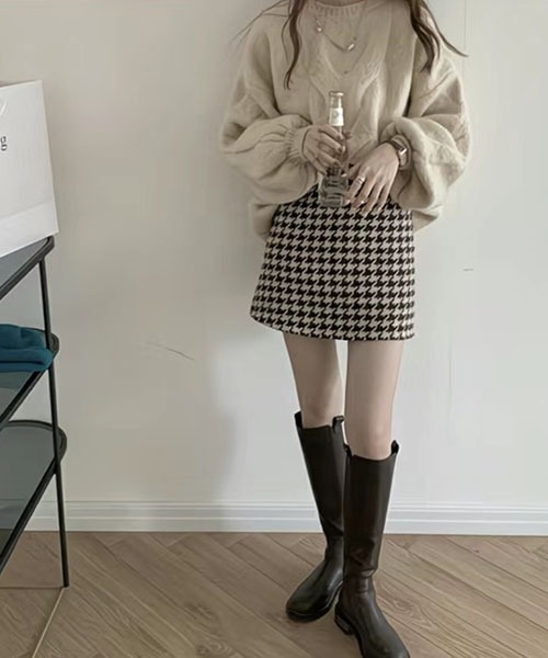 gossip!ロサンゼルス(ゴシップロサンゼルス)の「千鳥チェック 台形ミニスカート(スカート・レディース・ブラウン/ブラック・M/S)」の8枚目の写真