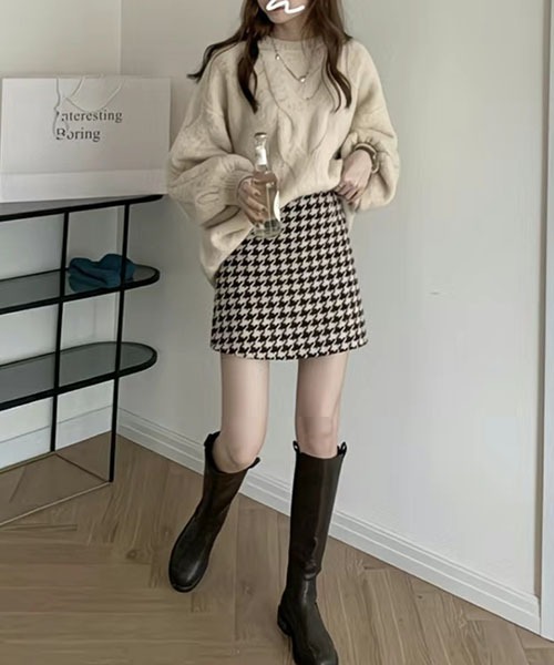 gossip!ロサンゼルス(ゴシップロサンゼルス)の「千鳥チェック 台形ミニスカート(スカート・レディース・ブラウン/ブラック・M/S)」の10枚目の写真